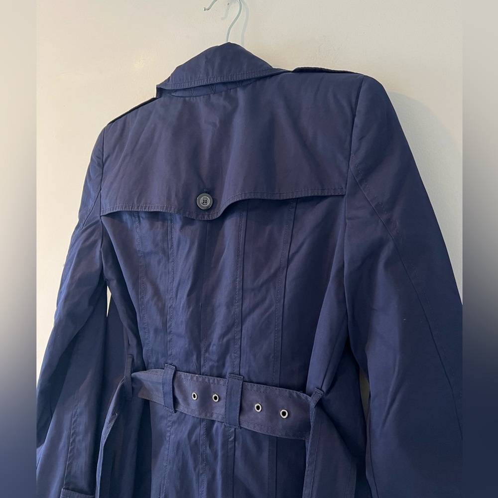 NWT Zara navy blue trench coat jacket cotton double breasted belted small - Picture 9 of 11